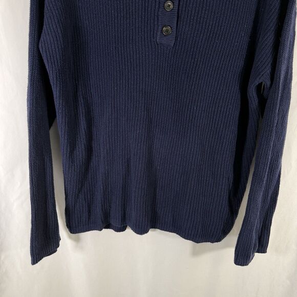 Aerie Sweater Women's Small Dark Blue Ribbed Knit Button Up Long Sleeve Crew Nck - Picture 3 of 9